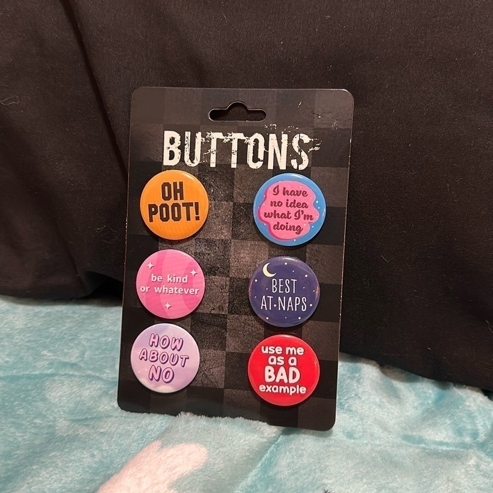 Funny Phrase Buttons 6 Pack of Pins
